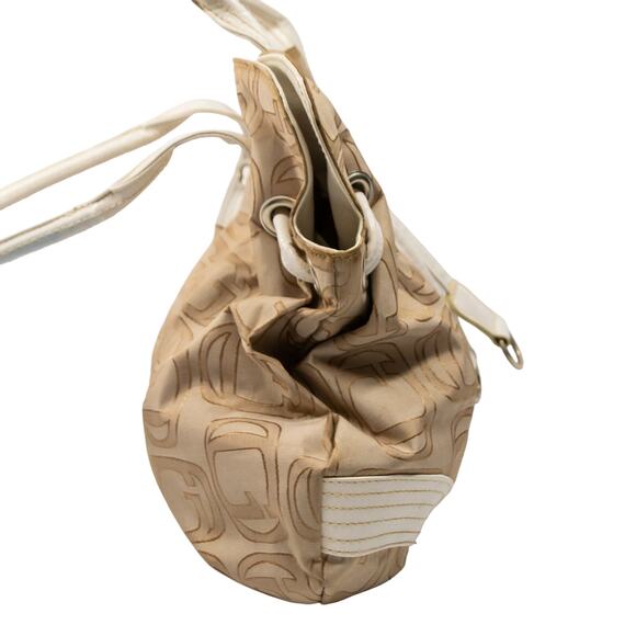 Vintage Womens Large Purse Tan White G Signature Roomy 3 Compartment Satchel Bag - Picture 2 of 8